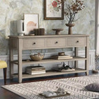 Antique Gray / White / Navy / Espresso Mid-Century Console Table with 3 Drawers & 2 Shelves, Single-User