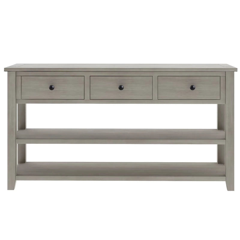 Antique Gray / White / Navy / Espresso Mid-Century Console Table with 3 Drawers & 2 Shelves, Single-User