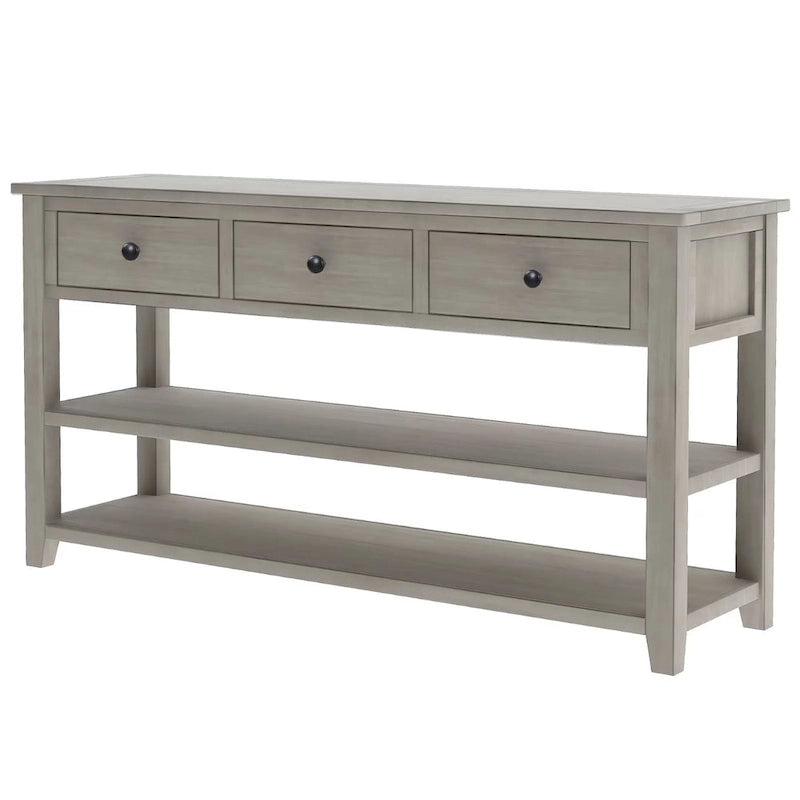 Antique Gray / White / Navy / Espresso Mid-Century Console Table with 3 Drawers & 2 Shelves, Single-User