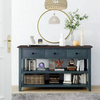 Antique Gray / White / Navy / Espresso Mid-Century Console Table with 3 Drawers & 2 Shelves, Single-User