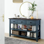 Antique Gray / White / Navy / Espresso Mid-Century Console Table with 3 Drawers & 2 Shelves, Single-User