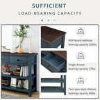 Antique Gray / White / Navy / Espresso Mid-Century Console Table with 3 Drawers & 2 Shelves, Single-User