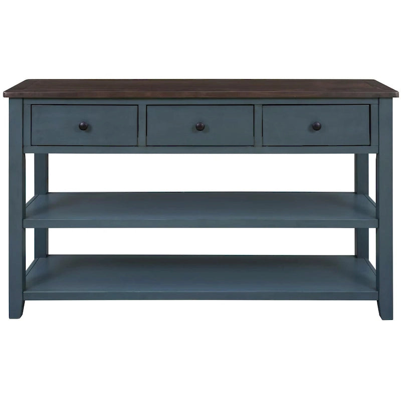 Antique Gray / White / Navy / Espresso Mid-Century Console Table with 3 Drawers & 2 Shelves, Single-User
