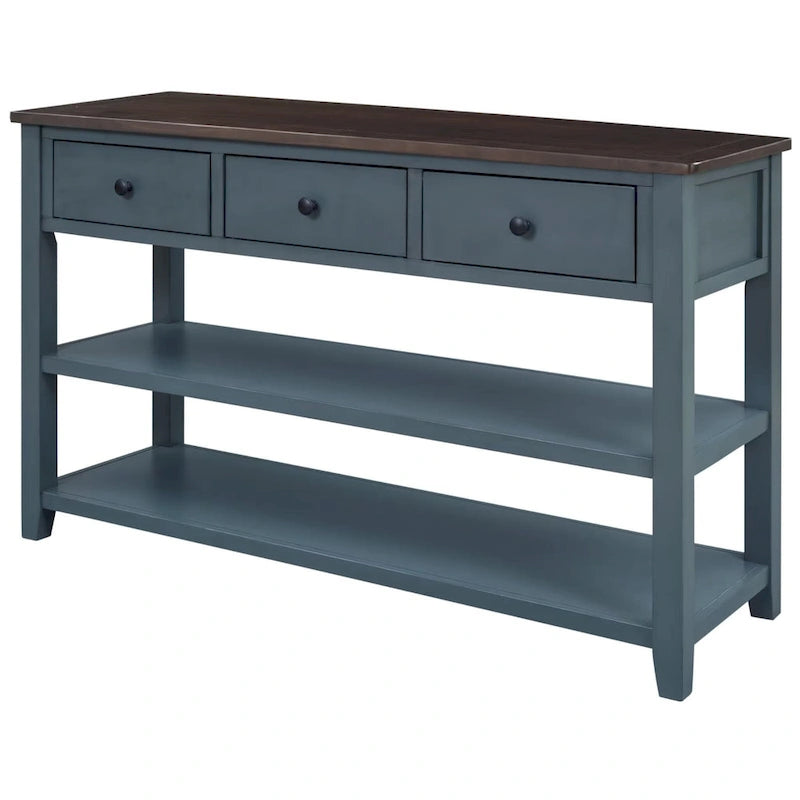 Antique Gray / White / Navy / Espresso Mid-Century Console Table with 3 Drawers & 2 Shelves, Single-User