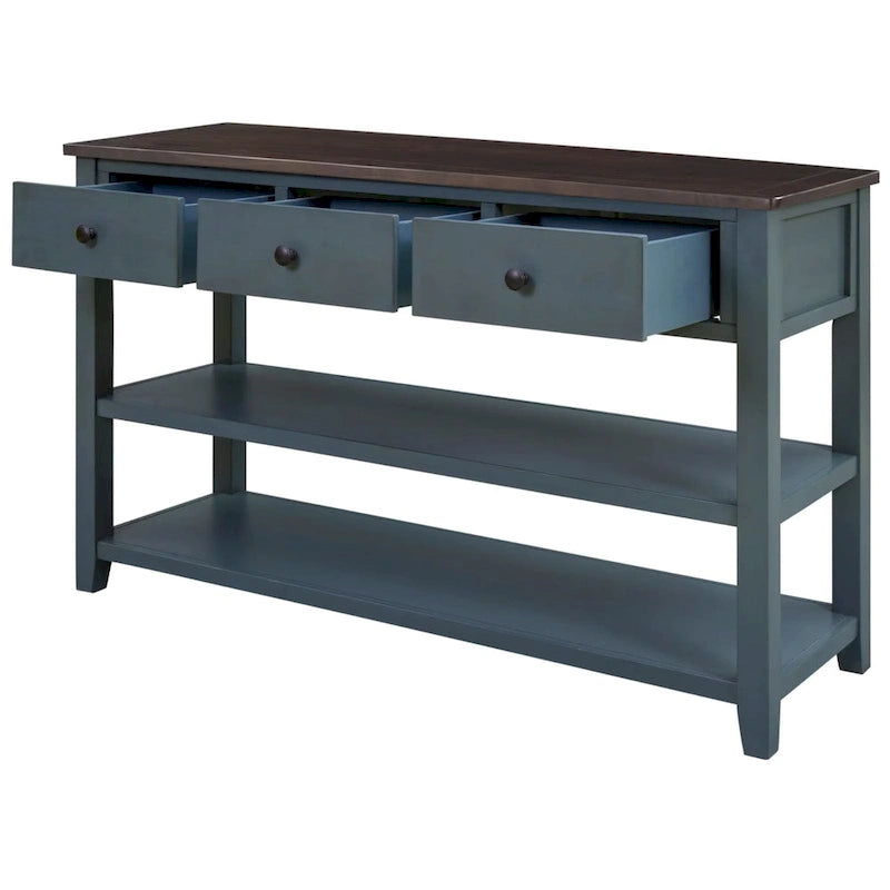 Antique Gray / White / Navy / Espresso Mid-Century Console Table with 3 Drawers & 2 Shelves, Single-User
