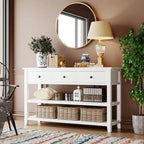 Antique Gray / White / Navy / Espresso Mid-Century Console Table with 3 Drawers & 2 Shelves, Single-User