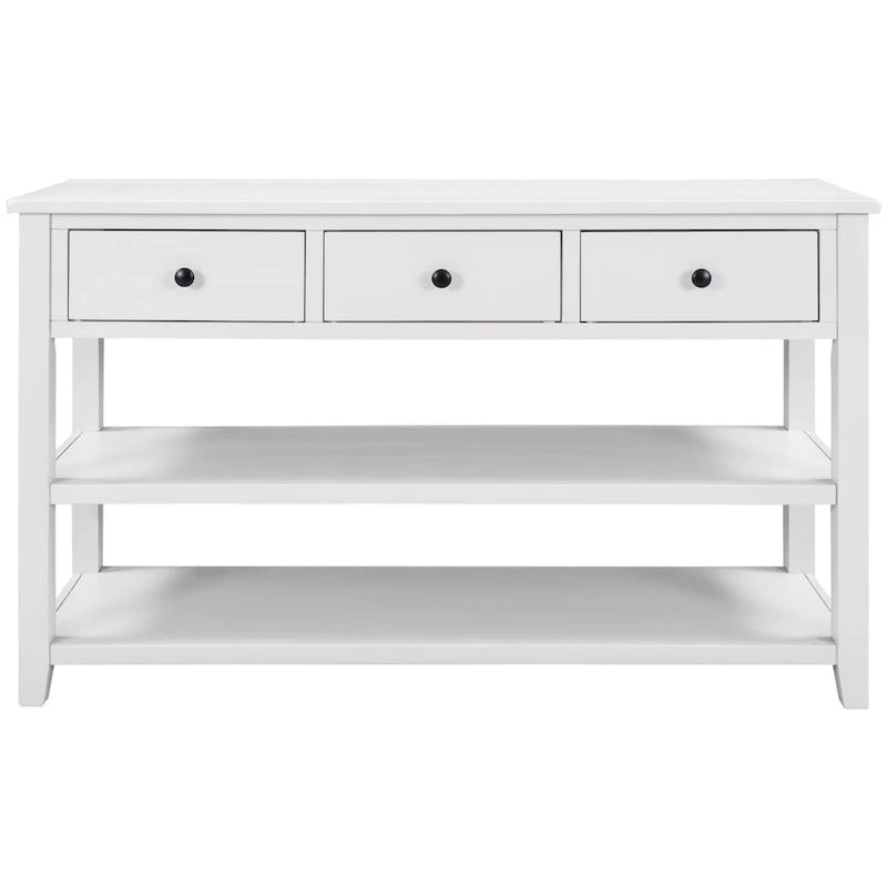 Antique Gray / White / Navy / Espresso Mid-Century Console Table with 3 Drawers & 2 Shelves, Single-User