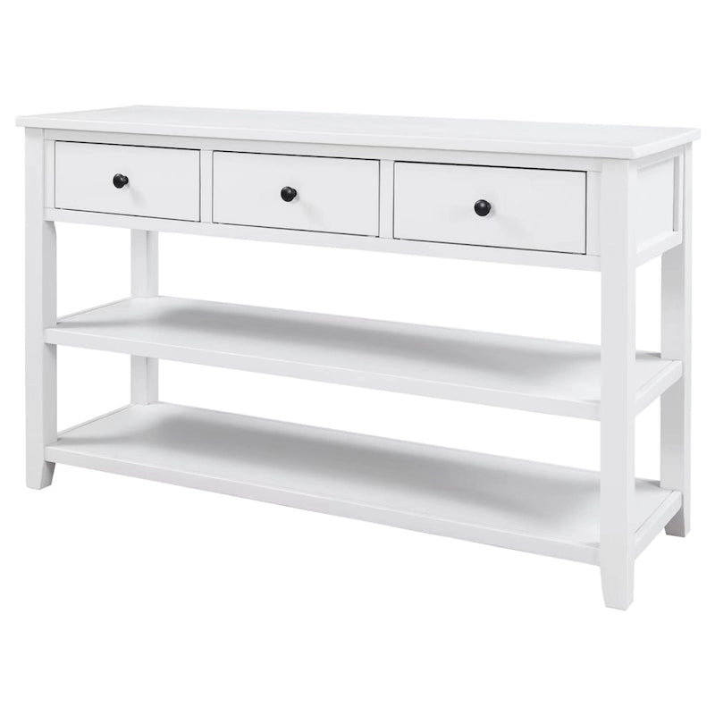 Antique Gray / White / Navy / Espresso Mid-Century Console Table with 3 Drawers & 2 Shelves, Single-User