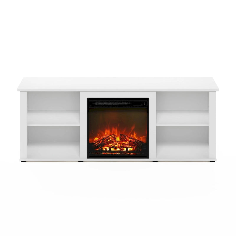 60" TV Stand with Electric Fireplace – White / Grey / Brown, Adjustable Shelves, Fits 1 Room