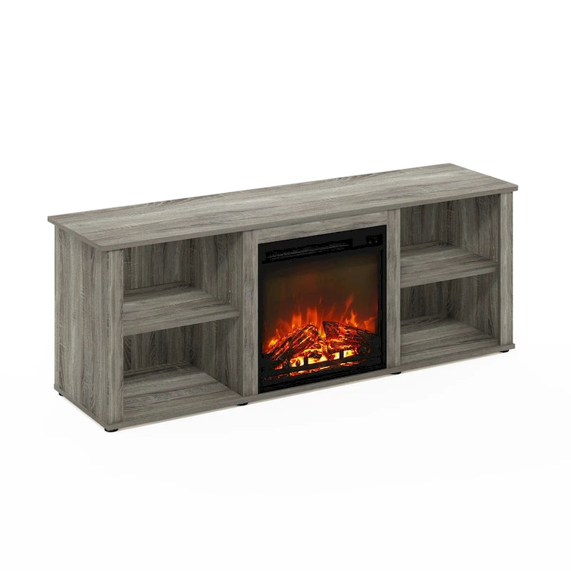 60" TV Stand with Electric Fireplace – White / Grey / Brown, Adjustable Shelves, Fits 1 Room