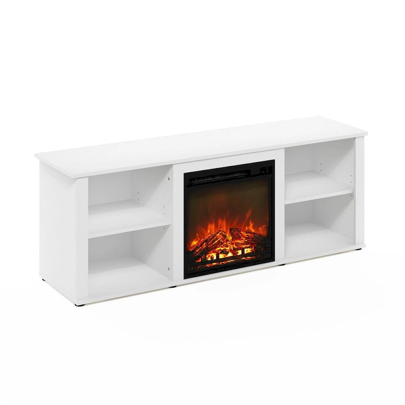 60" TV Stand with Electric Fireplace – White / Grey / Brown, Adjustable Shelves, Fits 1 Room
