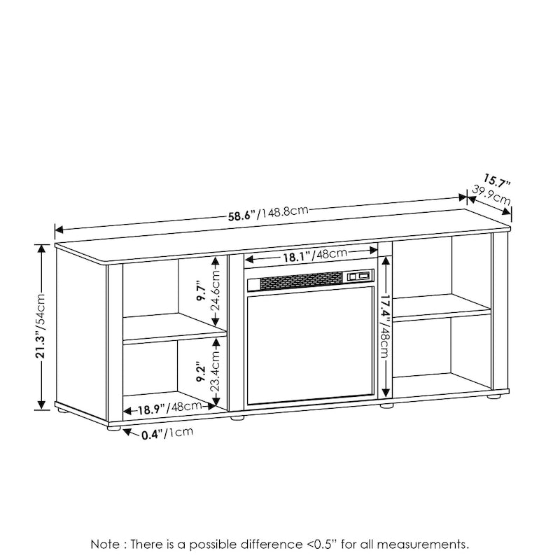 60" TV Stand with Electric Fireplace – White / Grey / Brown, Adjustable Shelves, Fits 1 Room