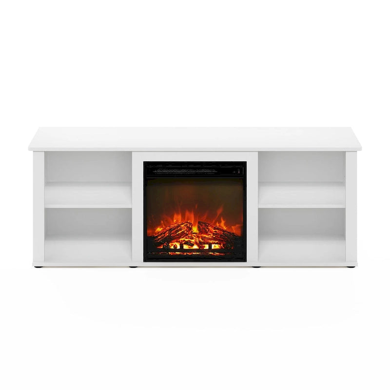 60" TV Stand with Electric Fireplace – White / Grey / Brown, Adjustable Shelves, Fits 1 Room