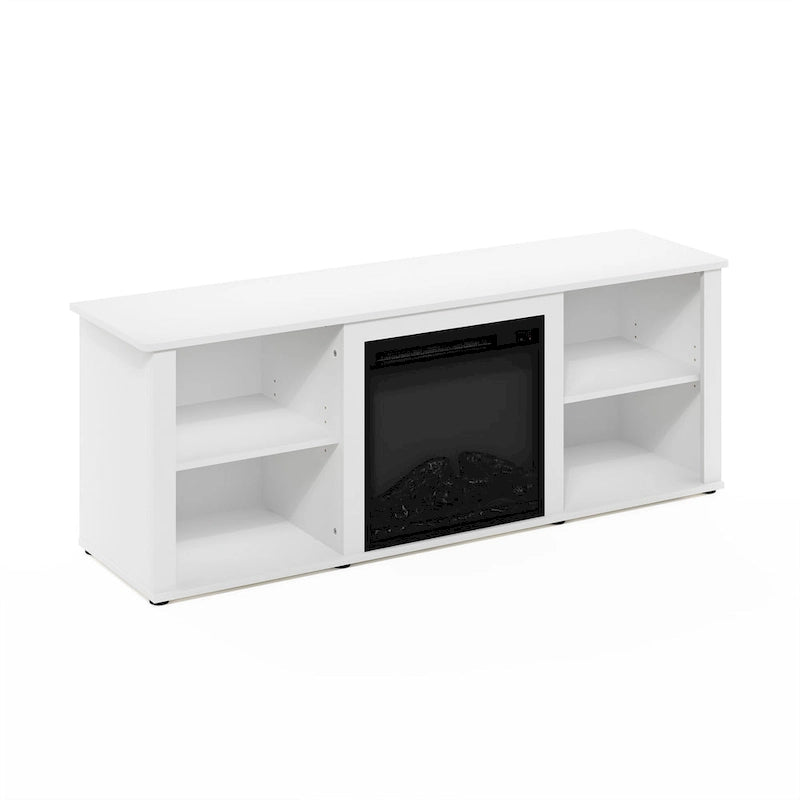 60" TV Stand with Electric Fireplace – White / Grey / Brown, Adjustable Shelves, Fits 1 Room