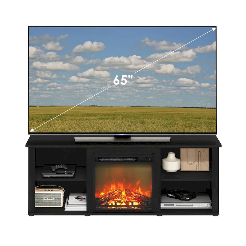 60" TV Stand with Electric Fireplace – White / Grey / Brown, Adjustable Shelves, Fits 1 Room