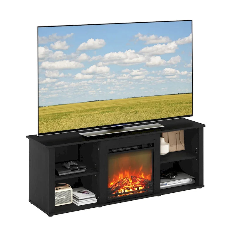 60" TV Stand with Electric Fireplace – White / Grey / Brown, Adjustable Shelves, Fits 1 Room