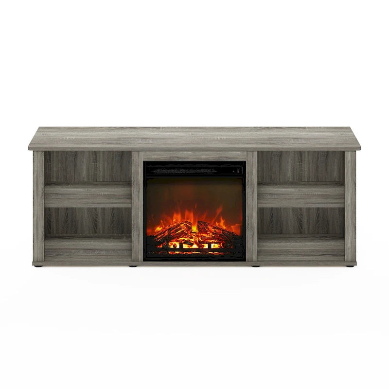 60" TV Stand with Electric Fireplace – White / Grey / Brown, Adjustable Shelves, Fits 1 Room