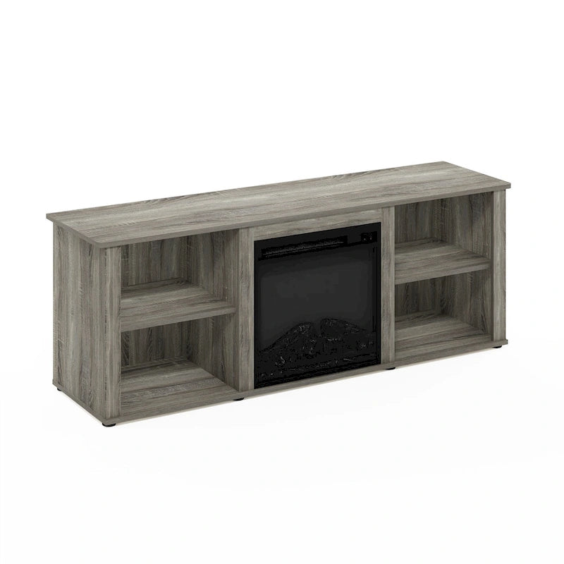 60" TV Stand with Electric Fireplace – White / Grey / Brown, Adjustable Shelves, Fits 1 Room