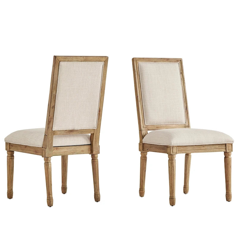 Linen Rectangular Dining Chair, Set of 2 – Beige / Dark Grey / Grey, Natural / Brown / Antique Grey Oak Finish