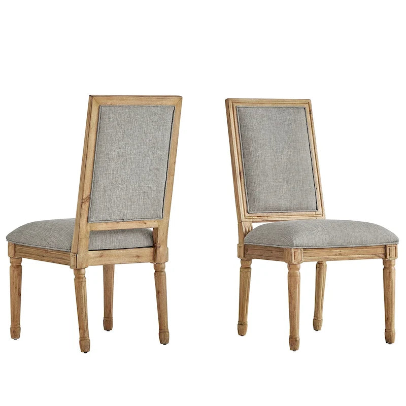 Linen Rectangular Dining Chair, Set of 2 – Beige / Dark Grey / Grey, Natural / Brown / Antique Grey Oak Finish
