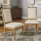 Linen Rectangular Dining Chair, Set of 2 – Beige / Dark Grey / Grey, Natural / Brown / Antique Grey Oak Finish