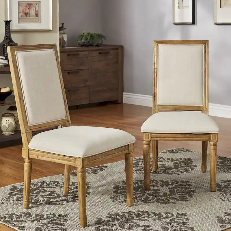 Linen Rectangular Dining Chair, Set of 2 – Beige / Dark Grey / Grey, Natural / Brown / Antique Grey Oak Finish