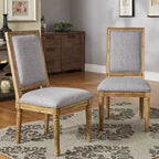 Linen Rectangular Dining Chair, Set of 2 – Beige / Dark Grey / Grey, Natural / Brown / Antique Grey Oak Finish