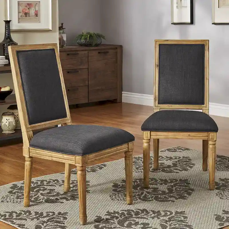 Linen Rectangular Dining Chair, Set of 2 – Beige / Dark Grey / Grey, Natural / Brown / Antique Grey Oak Finish