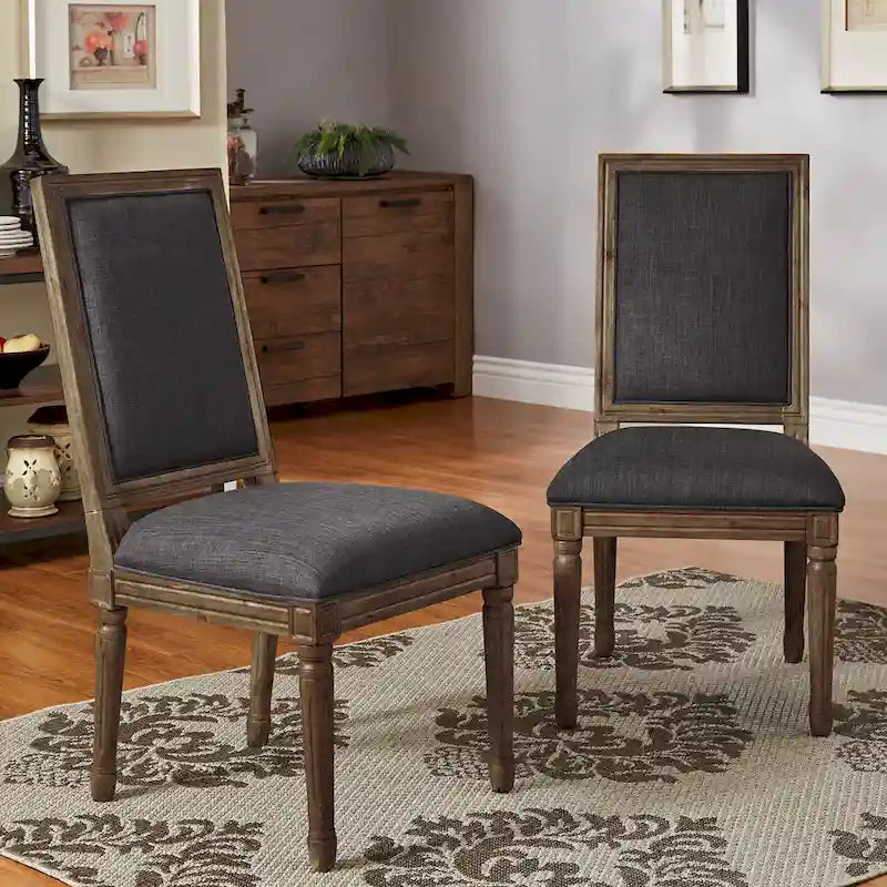 Linen Rectangular Dining Chair, Set of 2 – Beige / Dark Grey / Grey, Natural / Brown / Antique Grey Oak Finish