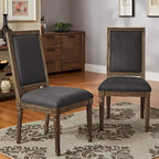 Linen Rectangular Dining Chair, Set of 2 – Beige / Dark Grey / Grey, Natural / Brown / Antique Grey Oak Finish