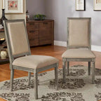 Linen Rectangular Dining Chair, Set of 2 – Beige / Dark Grey / Grey, Natural / Brown / Antique Grey Oak Finish