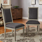 Linen Rectangular Dining Chair, Set of 2 – Beige / Dark Grey / Grey, Natural / Brown / Antique Grey Oak Finish