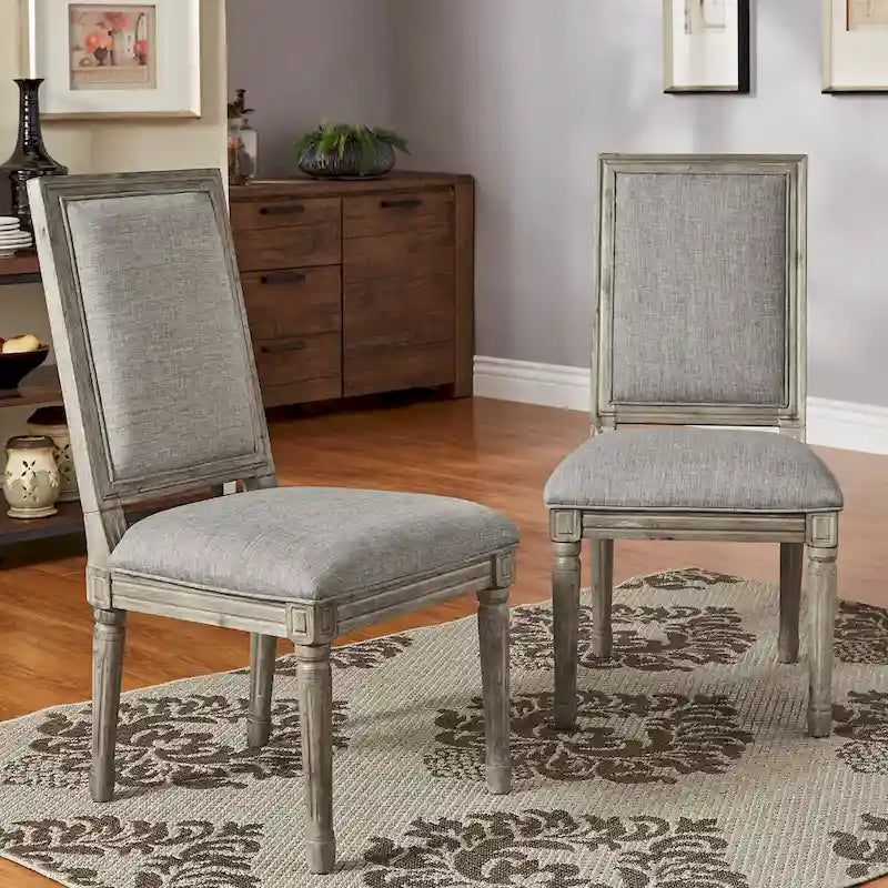 Linen Rectangular Dining Chair, Set of 2 – Beige / Dark Grey / Grey, Natural / Brown / Antique Grey Oak Finish