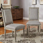 Linen Rectangular Dining Chair, Set of 2 – Beige / Dark Grey / Grey, Natural / Brown / Antique Grey Oak Finish