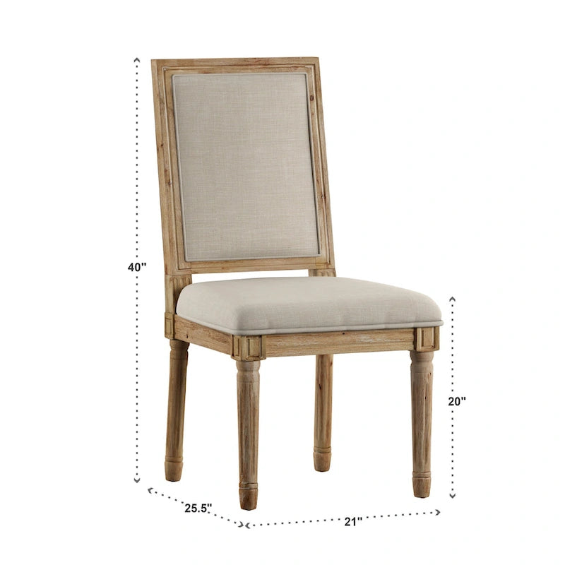 Linen Rectangular Dining Chair, Set of 2 – Beige / Dark Grey / Grey, Natural / Brown / Antique Grey Oak Finish
