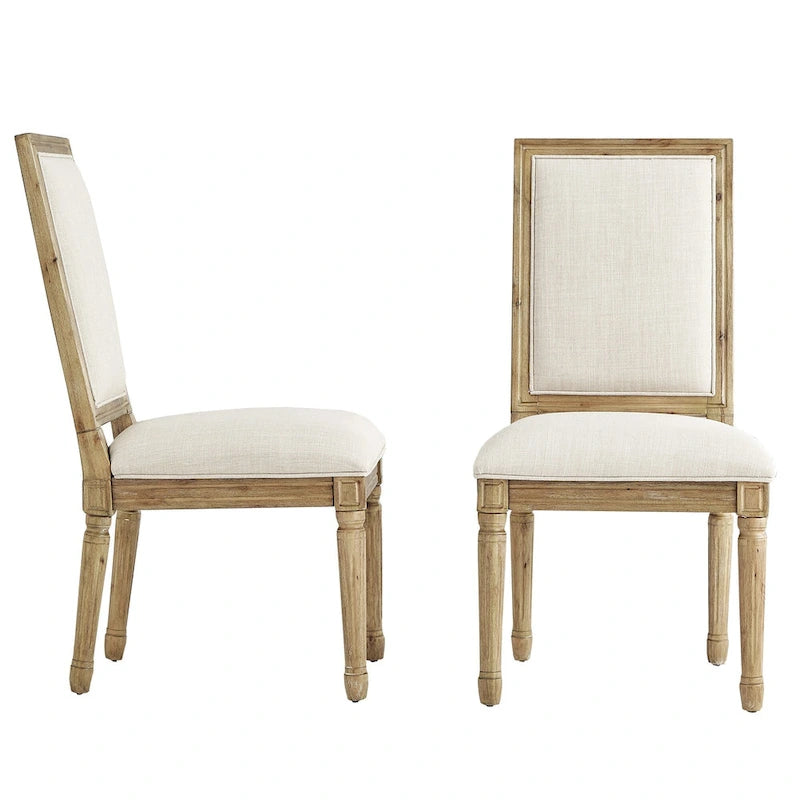 Linen Rectangular Dining Chair, Set of 2 – Beige / Dark Grey / Grey, Natural / Brown / Antique Grey Oak Finish