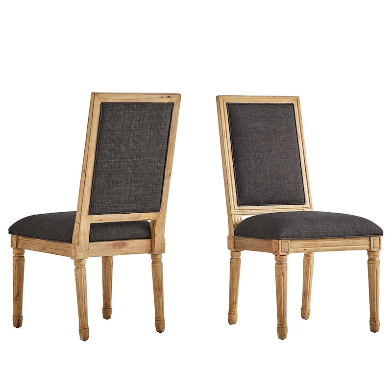 Linen Rectangular Dining Chair, Set of 2 – Beige / Dark Grey / Grey, Natural / Brown / Antique Grey Oak Finish