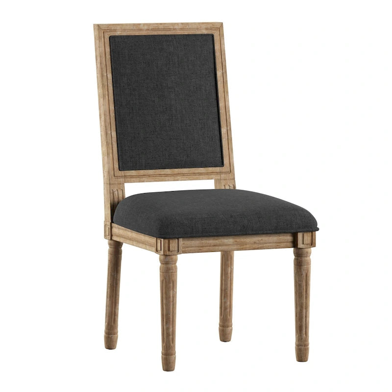 Linen Rectangular Dining Chair, Set of 2 – Beige / Dark Grey / Grey, Natural / Brown / Antique Grey Oak Finish