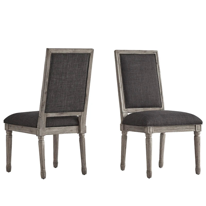 Linen Rectangular Dining Chair, Set of 2 – Beige / Dark Grey / Grey, Natural / Brown / Antique Grey Oak Finish