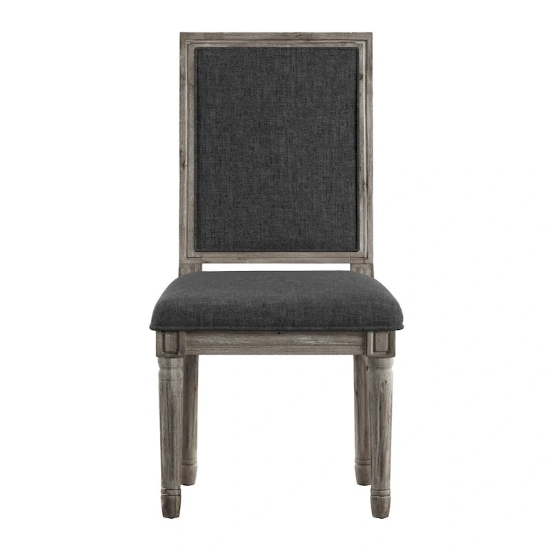 Linen Rectangular Dining Chair, Set of 2 – Beige / Dark Grey / Grey, Natural / Brown / Antique Grey Oak Finish