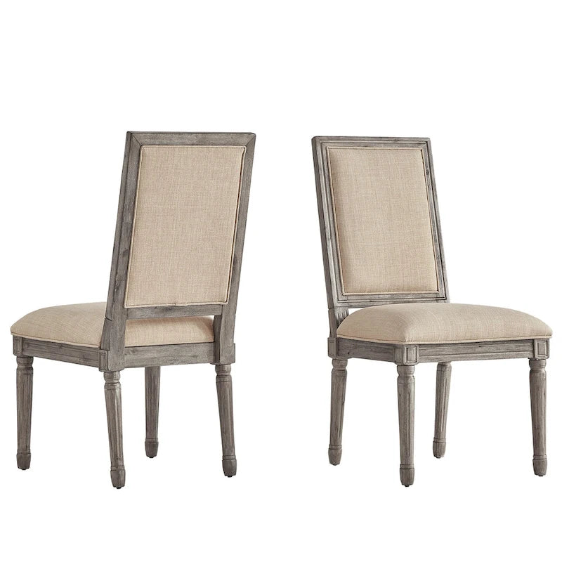 Linen Rectangular Dining Chair, Set of 2 – Beige / Dark Grey / Grey, Natural / Brown / Antique Grey Oak Finish