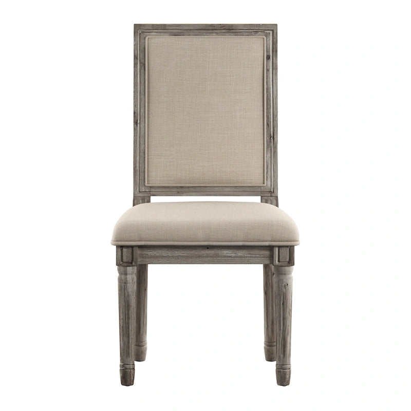 Linen Rectangular Dining Chair, Set of 2 – Beige / Dark Grey / Grey, Natural / Brown / Antique Grey Oak Finish