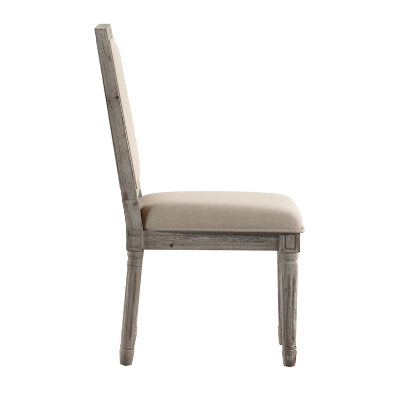 Linen Rectangular Dining Chair, Set of 2 – Beige / Dark Grey / Grey, Natural / Brown / Antique Grey Oak Finish