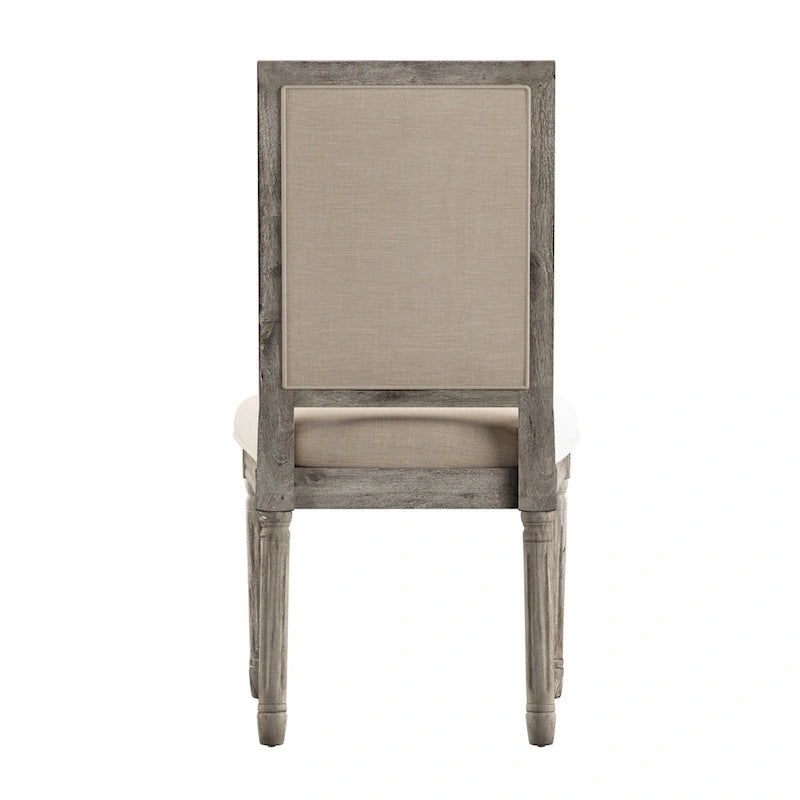 Linen Rectangular Dining Chair, Set of 2 – Beige / Dark Grey / Grey, Natural / Brown / Antique Grey Oak Finish