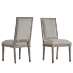 Linen Rectangular Dining Chair, Set of 2 – Beige / Dark Grey / Grey, Natural / Brown / Antique Grey Oak Finish