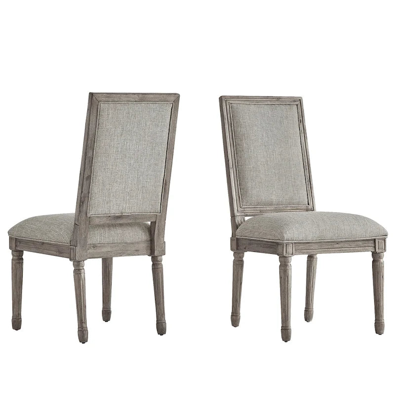 Linen Rectangular Dining Chair, Set of 2 – Beige / Dark Grey / Grey, Natural / Brown / Antique Grey Oak Finish