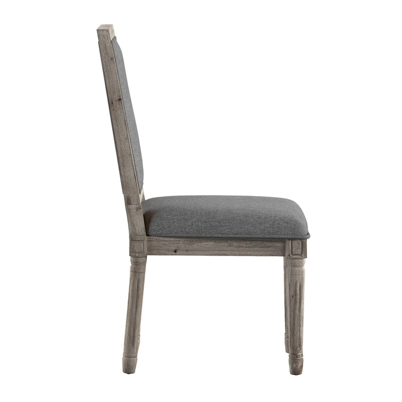 Linen Rectangular Dining Chair, Set of 2 – Beige / Dark Grey / Grey, Natural / Brown / Antique Grey Oak Finish