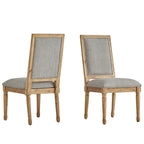 Linen Rectangular Dining Chair, Set of 2 – Beige / Dark Grey / Grey, Natural / Brown / Antique Grey Oak Finish
