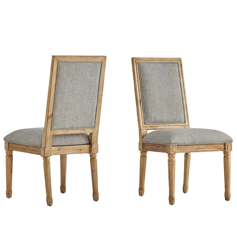 Linen Rectangular Dining Chair, Set of 2 – Beige / Dark Grey / Grey, Natural / Brown / Antique Grey Oak Finish