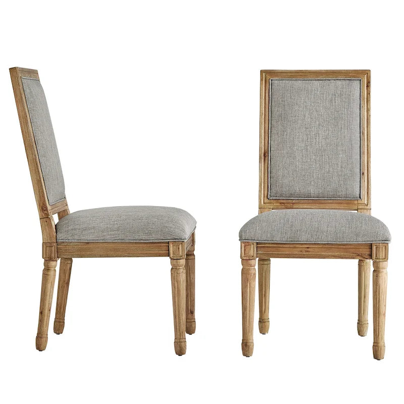 Linen Rectangular Dining Chair, Set of 2 – Beige / Dark Grey / Grey, Natural / Brown / Antique Grey Oak Finish